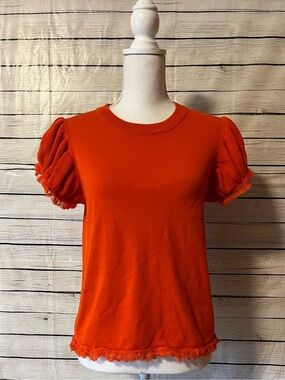 THML Bright Orange Puff Sleeve Knit Top